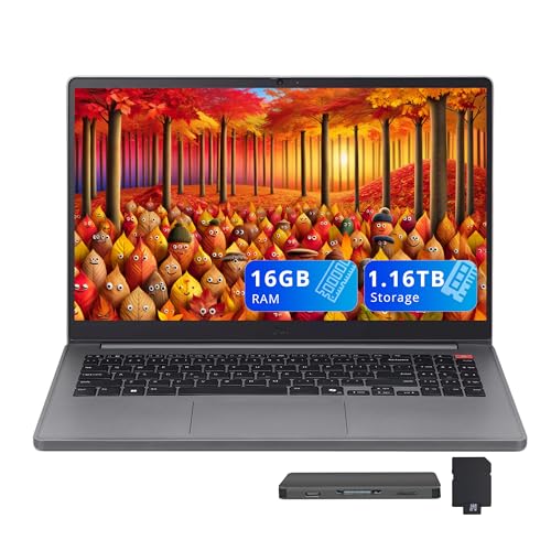 LG Gram 15.6" FHD Business Laptop, Intel Core i5-1334U, 16GB RAM, 1.16TB Storage (1TB SSD+160GB Docking Station Set), Intel Iris Xe Graphics, Numeric Keypad, HD Webcam, Wi-Fi 6, Win 11, Titan Silver