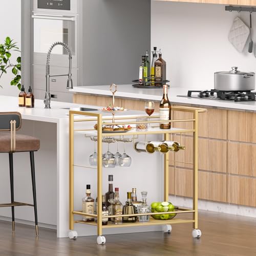 Carrito de bar con estantes de almacenamiento doméstico y soporte para copas de vino 8