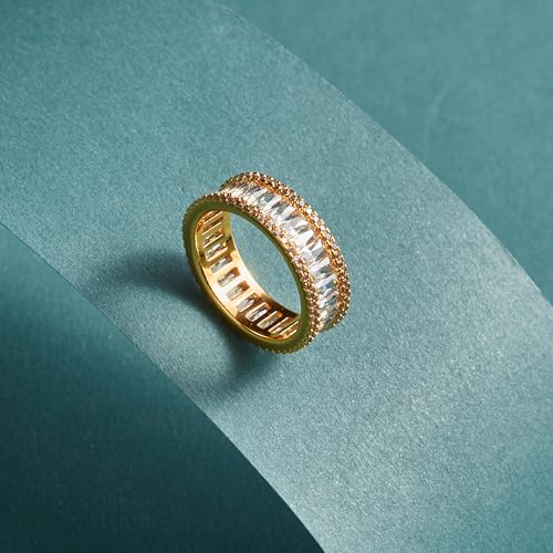 18K Yellow Gold Plated Eternity Rings for Women Cubic Zirconia Wedding Promise Engagement Band Size 5-104