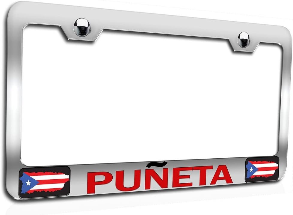 Makoroni - PUNETA Puerto Rico Rican Ch Steel Auto SUV License Plate Frame, License Tag Holder