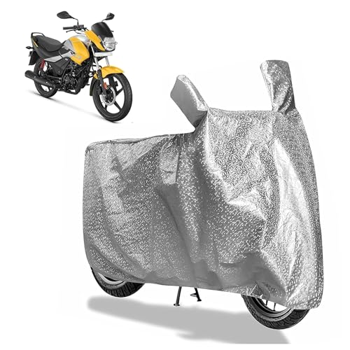Image of Sulfar Bike Cover for Hero MotoCorp Passion Pro (110cc) | Waterproof, Dustproof & UV Protected | All Weather Two Wheeler Cover (Silver) New 2026 Variants