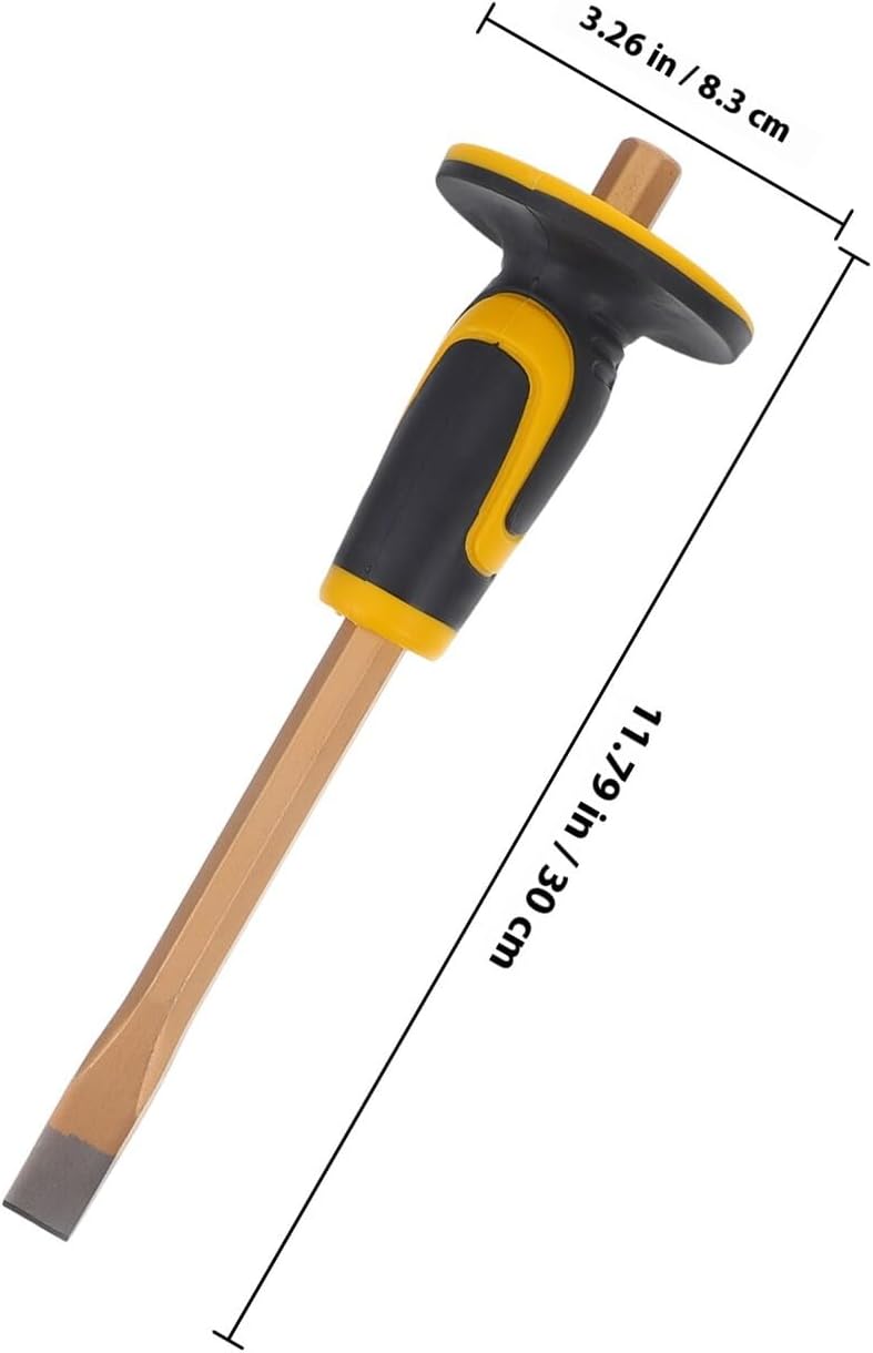 Gadpiparty Masonry Chisel 300mm with Hand Guard, Tungsten Alloy Steel Flat and Pointed Stone Chisel, Heavy Duty Manual Woodworking and Concrete Carving Tool for Demolition and Brickwork