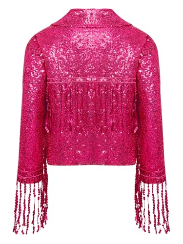 TiaoBug Kids Girls Jacket Coat Sequins Tassel Long Sleeve Open Front Birthday Party Cardigan Disco Dance Tops Outwear4