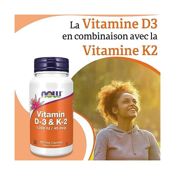 Now Foods, Vitamin D3 & K2, 1.000 UI, 120 Capsules végétaliennes, Testé en Laboratoire, Multivitamines, Sans Gluten, Sans Soja, Végétarien