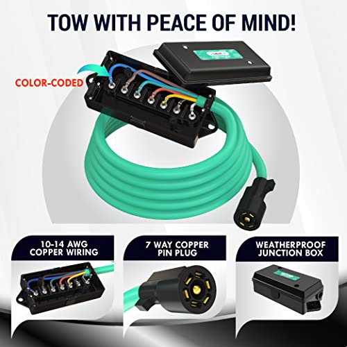 Latch.it Trailer Wiring Harness Kit | 8 Foot 7 Way Trailer Cord With Junction Box Bundle | Trailer Junction Box | Color-Coded Trailer Wire Kit For Convenience | Durable 10-14 Awg Copper Wires! #TOP2