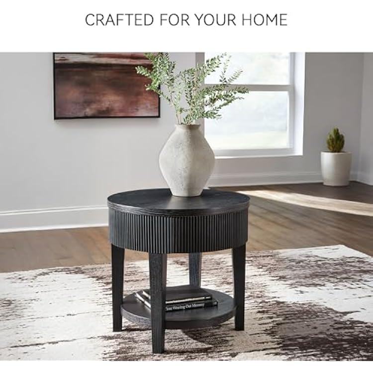 Signature Design by Ashley Marstream Modern End Table with 1 Lower Shelf and Reeded Apron, Black