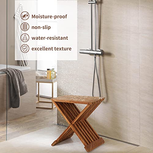 Rose Home Fashion Teak Wood Shower Stool 17" Folding Seat Fully Assembled Waterproof Bench In Bathroom Inside Corner Chair #TOP5