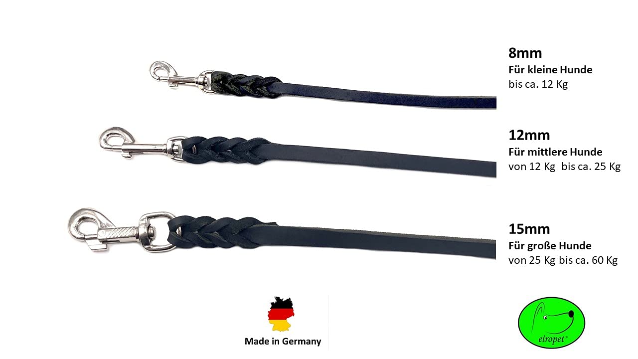 Hundeleine Fettleder Schleppleine kleine Hunde/Schleppleine große Hunde 3m / 5m / 10m / 15m / 20m Lederleine (Schwarz OHNE Handschlaufe, 3m / 8mm)