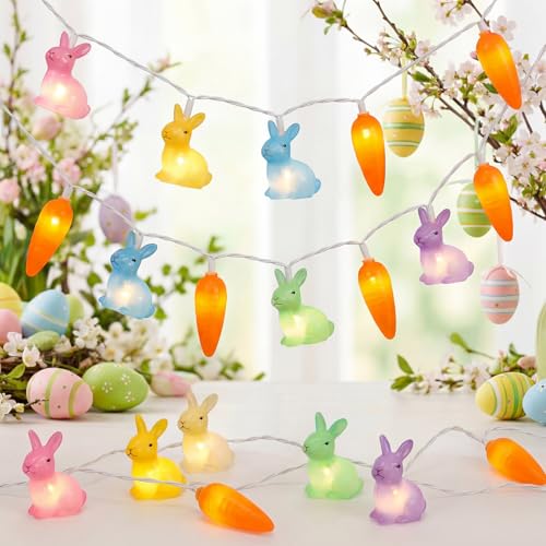 Abeja Multicolored Rabbit Carrot String Light, 8.5FT LED Easter Fairy Light with 10 LED Rabbit Carrot Lights, Easter String Lights for Kids Bedroom Garden Wall Home Easter Decorations by Abeja - Used condition - US$13.04