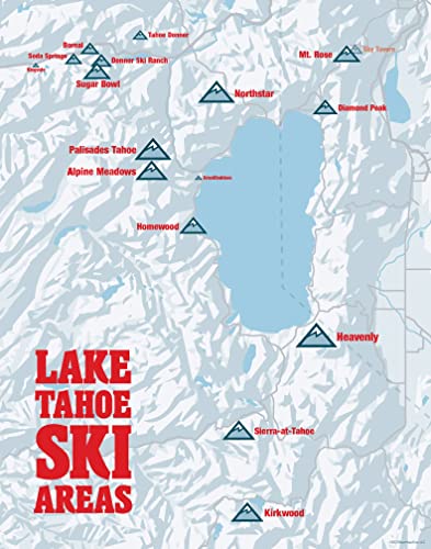 Lake Tahoe Ski Resorts Map 11x14 Print (White & Red)