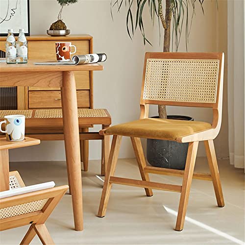 Niuyao Accent Chair Traditional Style Livingroom Armless Chair In Wooden With Rattan Upholstered Soft Comfortable For Living Room Dining Lounge Patio Balcony -Light Wood #TOP23