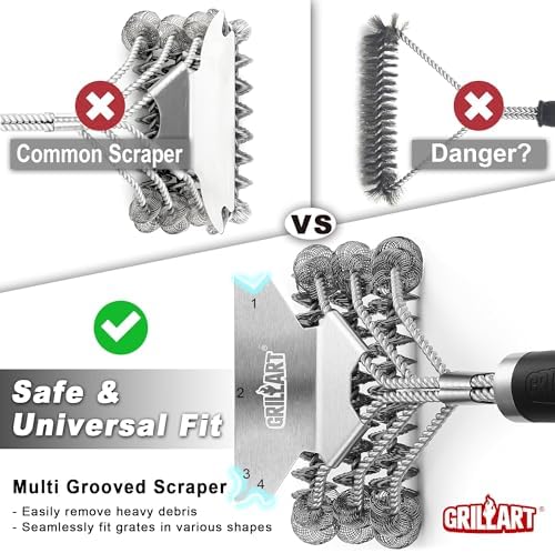Grill Brush and Scraper Bristle Free – Safe BBQ Brush for Grill – 18'' Stainless Grill Grate Cleaner - Safe Grill Accessories for Porcelain/Weber Gas/Charcoal Grill – Gifts for Grill Wizard - 4