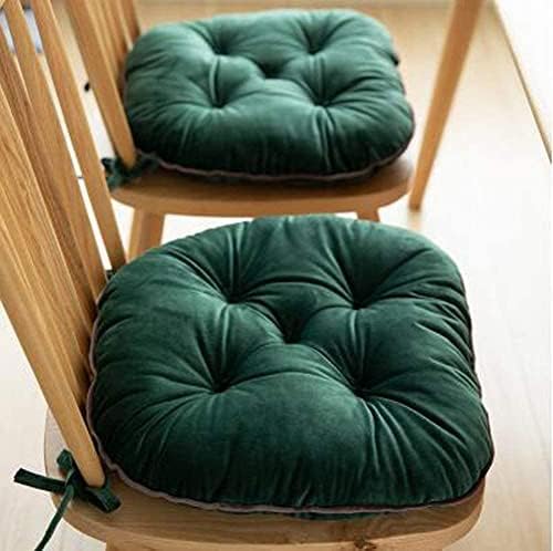 Chair Pad Velvet Chair Cushions,Warm Student Chair Pads with Ties Seat Pad for Dining Room Chairs Chair Cushion (Color : Dark Green) - Image 2