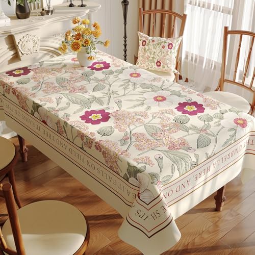 Surwin Mantel Hule Mesa Estilo Francés, Manteles de PVC Rectangular, Pastoral Mantel Antimanchas, Manteles Mesa Impermeable, Ropa Mesa Camilla Lavable para Fiestas, Decoración (Rosa,90x140cm)