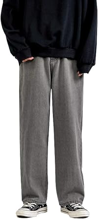 TIDEWORD Baggy Pants, Plain Jeans, Loose Fit, Wide Pants, Straight, Regular Fit, Casual, Fashion, Spring, Summer, Autumn, Winter, S-2XL, Gray, Black, Light Blue, Blue, Dark Blue, 5 Colors, MDFZ