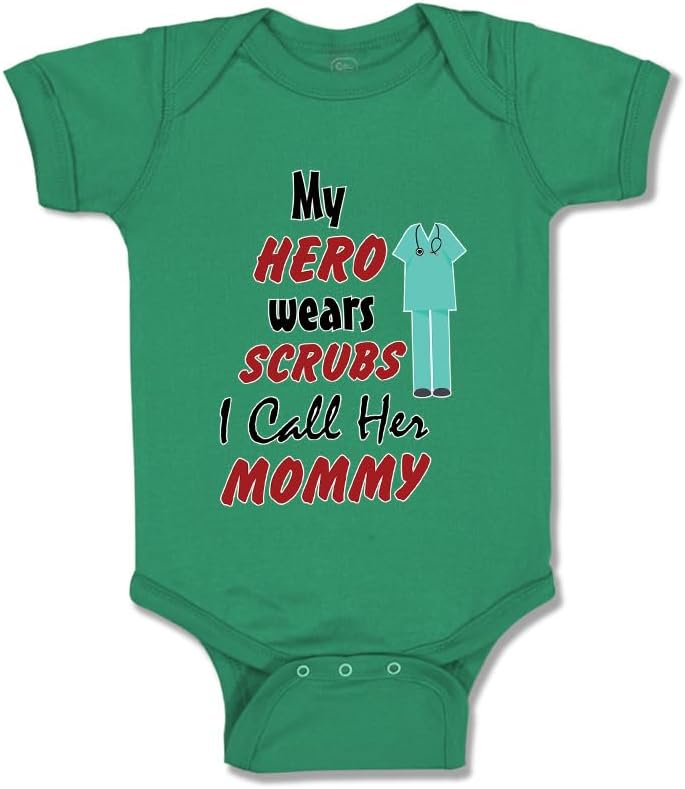 Cute Rascals Baby Bodysuit My Hero Wears Scrubs I Call Her Mommy Doctor Nurse Funny Cotton