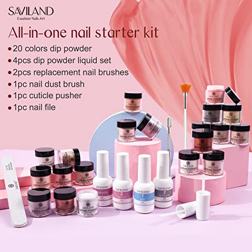 SAVILAND Kit de Unhas Em Pó de Imersão de 29 Unidades - Conjunto de Pó de Imersão Nu Branco Transpar