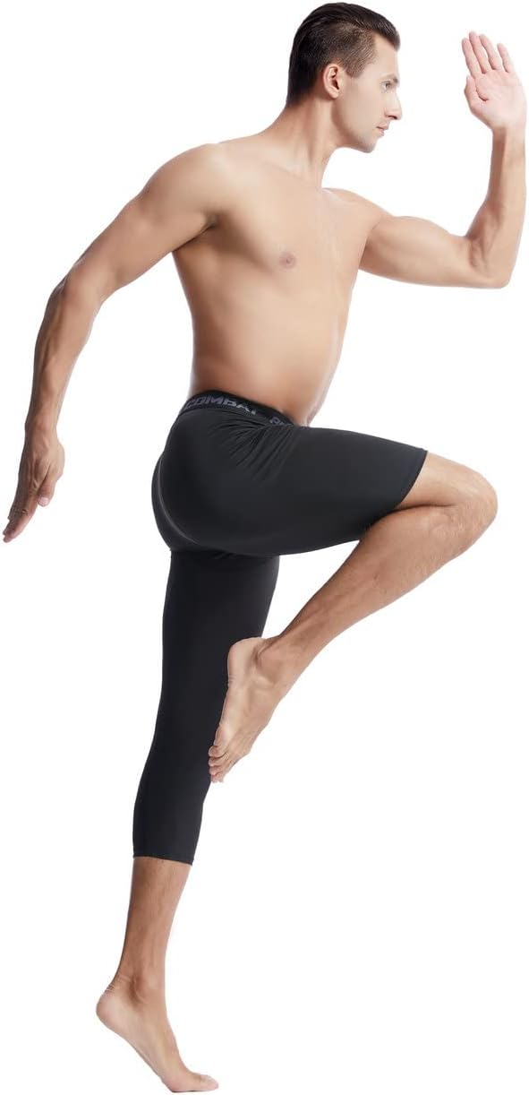 The New Men's Basketball Single Leg Tight Sports Pants 3/4 One Leg Compression Pants Athletic Base Layer Underwear - Image 5