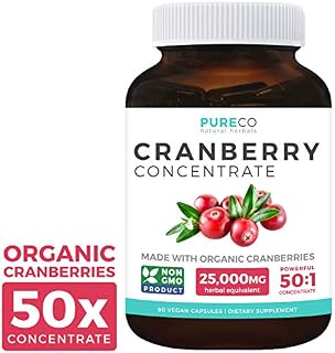 Organic Cranberry Pills - 50:1 Concentrate Equals 25,000mg of Fresh Cranberries (Vegan)