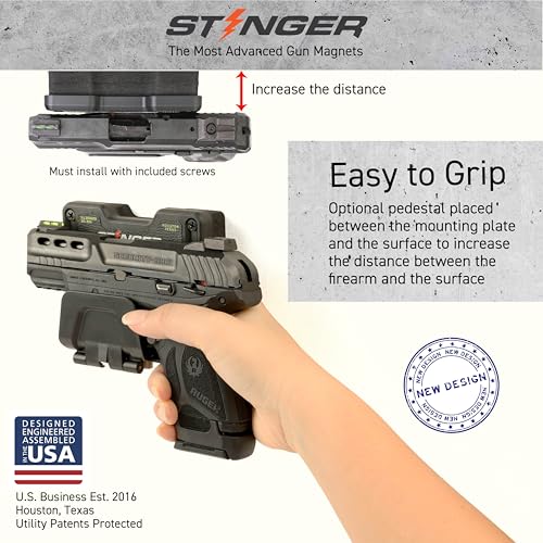 Stinger Prime Gun Magnet Mount, w/Trigger Guard Protection, Magnetic Gun Mount for Car, Truck, Desks, Safes, Walls, Gun Magnet for Handgun Rifle Shotgun Pistol Revolver
