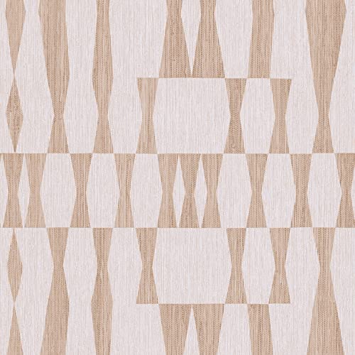 Tempaper Beige Textured Faux Grasscloth Geo Removable Peel and Stick Wallpaper, 20.5 in X 16.5 ft, Made in The USA, Jute by Tempaper - Used condition - US$29.34