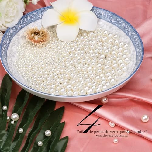 Lot de 1320 perles de verre beiges - Perles d'imitation - Blanc crème - Pour la fabrication de bijoux, colliers, bracelets, bijoux - (∅ 4, 6, 8, 10 mm) – vue 4