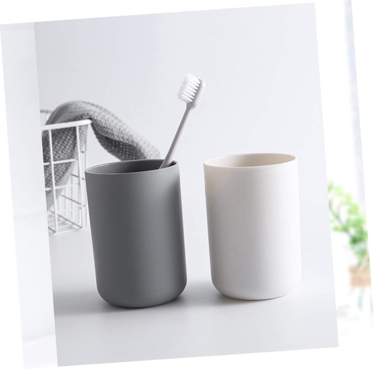 5Pcs White Toothbrush Cup Plastic Couples Bathroom Tumblers | Simple Elegant Appearance, Lightweight Portable Design, Solid Collection, Mouthwash Use, for Home Sink Area
