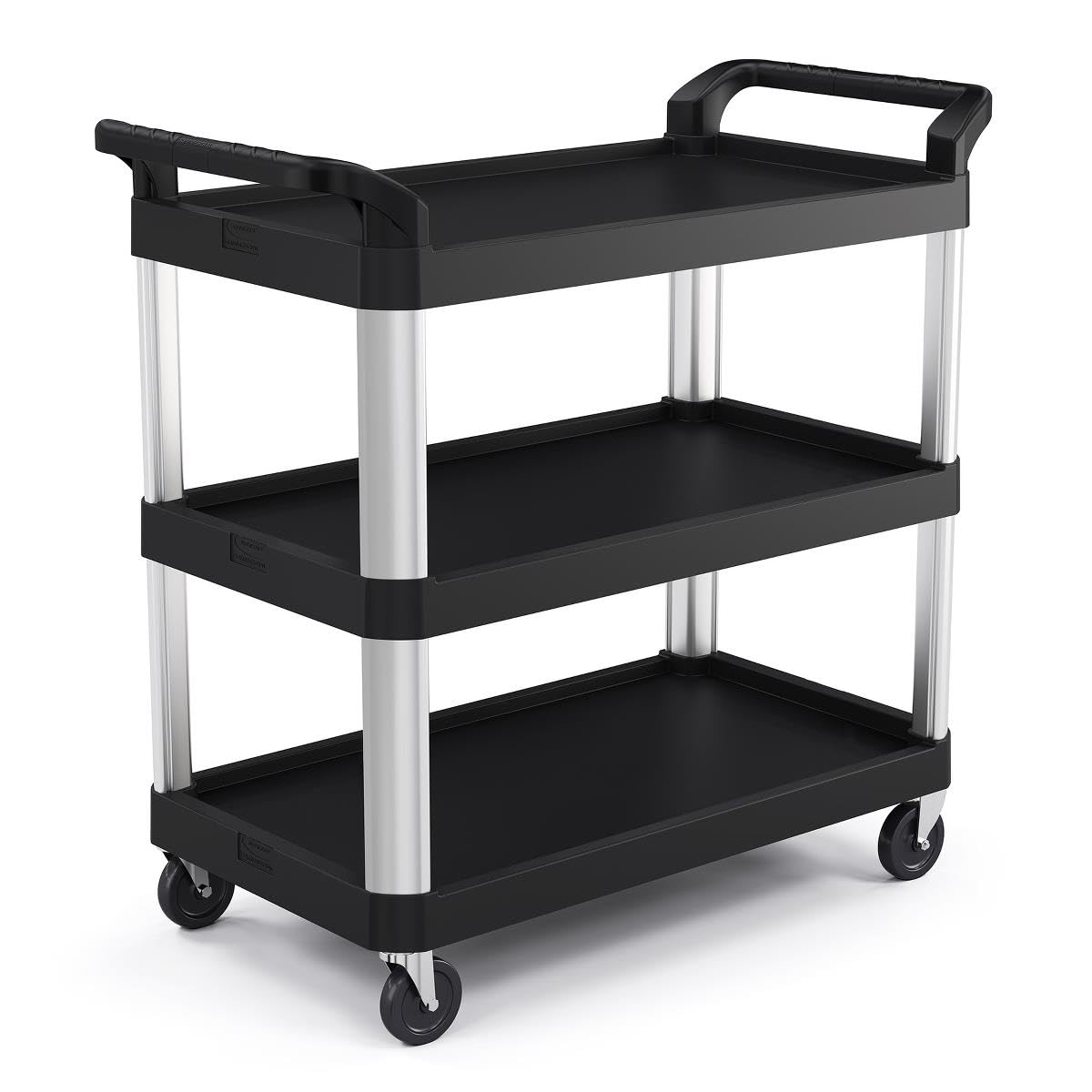 Suncast Commercial 3-Tier Heavy Duty Work Cart with Non-Marking Wheels, Ergonomic Handles, Holds up to 300 lbs, 20" x 40", Black and Silver, Made in the USA