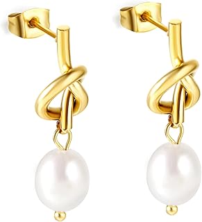 Hypoallergenic Freshwater Pearl Dangle Earrings: 18K Gold Plated CZ - Related Product | VeroSteel