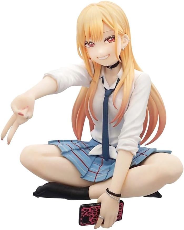 Image of Marin Kitagawa Sitting Pose Anime Figure - 15cm My Dress-Up Darling Blush Smile School Girl in Cross-Leg Sitting Action Figure for Desk, Shelf & Home Decor | Gift for Friends & Anime Fans