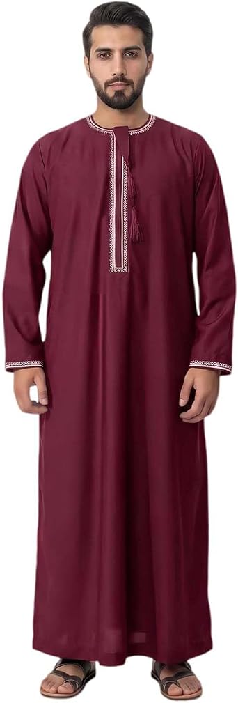 Kaftan for Men Muslim Gown Islamic Thobe Shirts Ramadan Abaya Dubai Arab Robe Long Sleeve Middle Eastern Kaftan