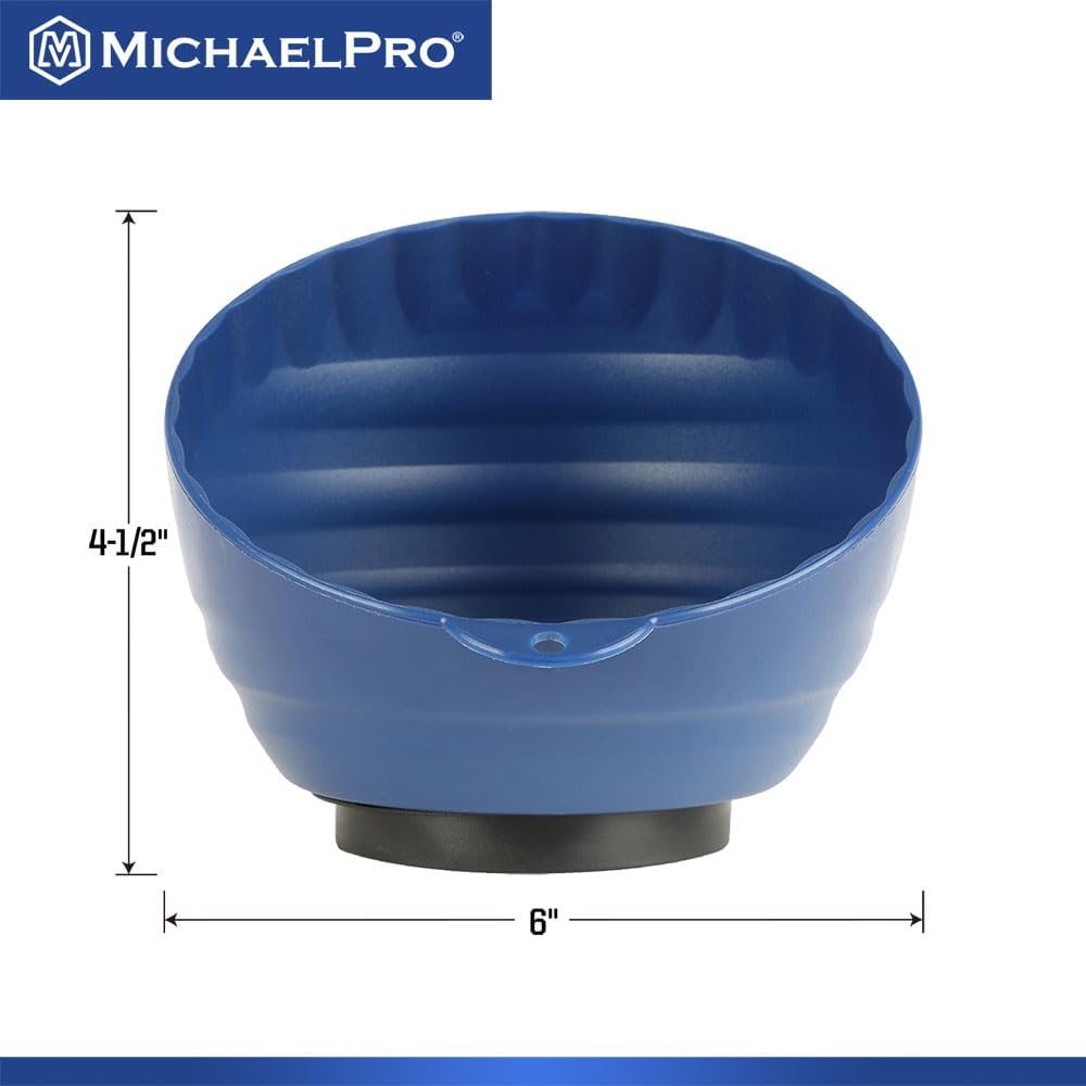 MichaelPro Magnetic Bowl for Screws, Nuts, Bolts, Metal Parts, Magnectic Cup Tool Holder for Mechanics with Strong Magnets for Secure Mounting, Stainless Steel Tool Tray with Anti-Scratch Rubber Base