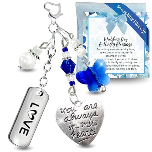 Gutsy Goodness Something Blue Always In My Heart Butterfly Gift For Bride, Handmade Royal Blue Pendant Wedding Bouquet Love Charm, Bonus Jewelry Travel Pouch Accessory Set, Bridal Shower From Mom | Gutsy Goodness cover