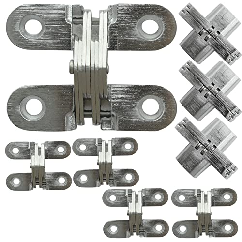 8Pack Hidden Hinges For Doors, 1-3/4” Stainless Steel Invisible Gate Hinges, 180 Degree Cross Hinge, Stain Finish Concealed Hinges Furniture Hardware For Folding Door Wooden Box Barrel Cupboard Chest #TOP14