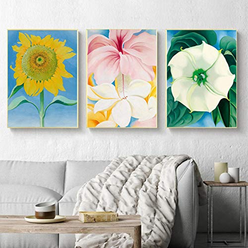 Impression sur toile fleur de morning glory et peinture art exposition triptyque 50x70