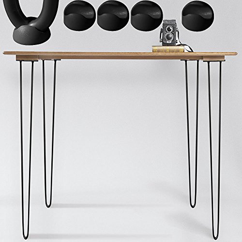 Melko 4 Stück Hairpin Legs Haarnadel Tischbeine aus 12mm Stahl Tischfuß inkl. Bodenschoner | Höhe 71 cm, 2 Streben, Schwarz