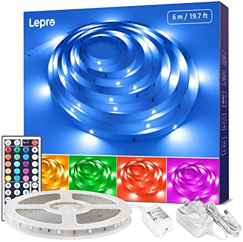 Lepro 6M LED Strip Light, RGB LED Strip with Remote Control, Colour Changing LED Lights for Bedroom Kitchen Kids Room Ceiling and More, 6 Meter, Non-Waterproof