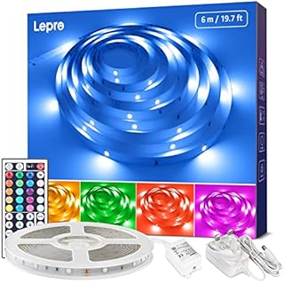 Lepro 6M LED Strip Light, RGB LED Strip with Remote Control, Colour Changing LED Lights for Bedroom Kitchen Kids Room Ceiling and More, 6 Meter, Non-Waterproof