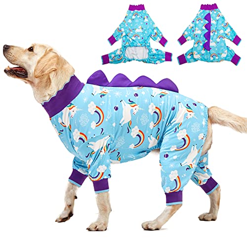 LovinPet XXL Dog Pjs, Anti Licking Dog Recovery Clothes, Lightweight Onesie, Starlight Rainbow/Wild Horse Prints Mastiff Pajamas, UV Protection, Adorable pet PJ's /2XL