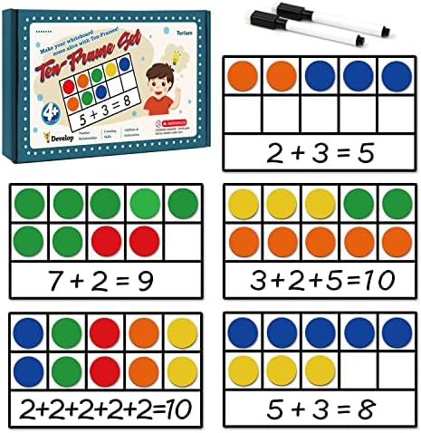 Torlam Magnetic Ten-Frame Set - Math Manipulative for Elementary - 5 Ten Frames & 55 Magnetic Math Counters for Kids, Math Games for Kindergarten (Upgraded Version for Hand-held & 2 Black Pens)