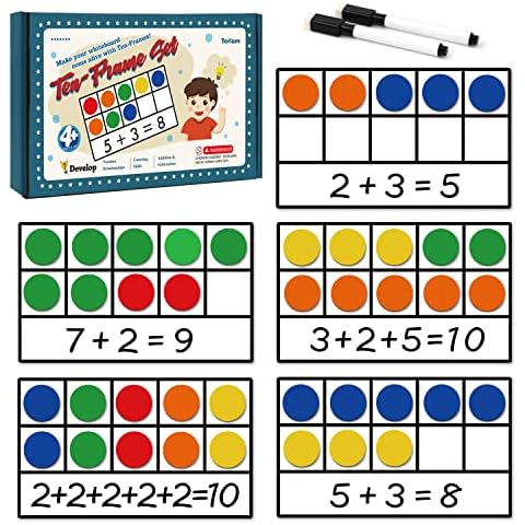 Torlam Magnetic Ten-Frame Set - Math Manipulative for Elementary - 5 Ten Frames & 55 Magnetic Math Counters for Kids, Math Games for Kindergarten (Upgraded Version for Hand-held & 2 Black Pens) Cover