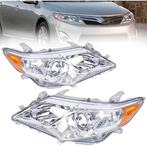 LEAVAN Headlights Assembly Fit for 2012 2013 2014 Toyota Camry L/SE/LE/XLE/Hybrid, Pair Chrome Headlamps Replacement Included Driver and Passenger Side Cover