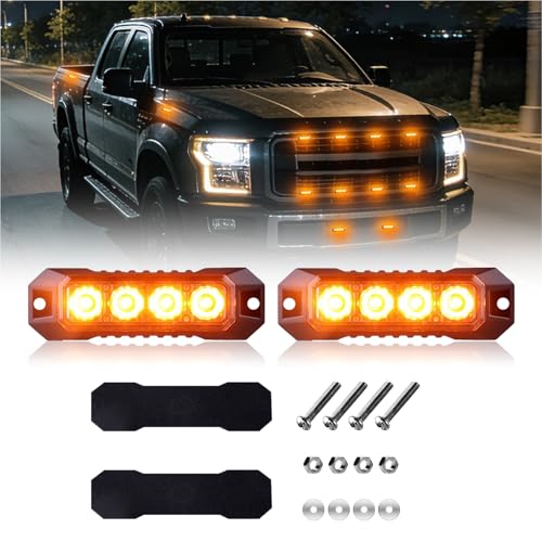 GZLDZN 4-Led Emergency Strobe Light, Amber Slim Waterproof Warning Hazard