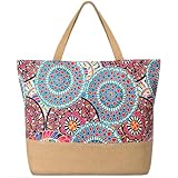 Trifabricy Beach Bag for Women, Large Beach Tote Bags with Zipper, Woven Straw Tote Waterproof, Weaving Swim Gym Shopping Travel Bag, Bohemia