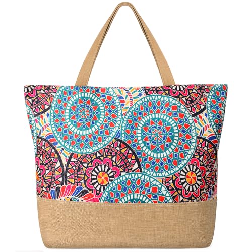 Beach Bag for Women, Large Beach Tote Bags with Zipper, Woven Str...