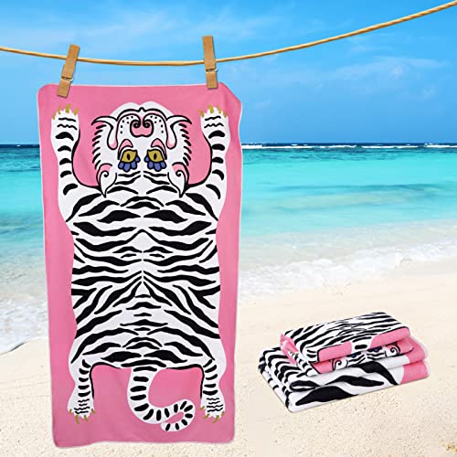 3Pcs Beach Towel Set Include Bath Towel Hand Towel And Wash Towel, Oversized Quick Dry Tiger Bath Towel For Kids Adult, Super Soft Water Absorbent Bathroom Towel For Travel Swim Camping Gift Outdoors #TOP7