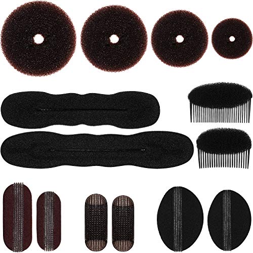 14 Pieces Hair Bun Maker Set Include Hair Donut Bun Makers, Sponge Volume Bump Inserts, Foam Sponge Bun Shaper, Sponge Hair Combs and Hair Base Styling Accessories for Women Girls