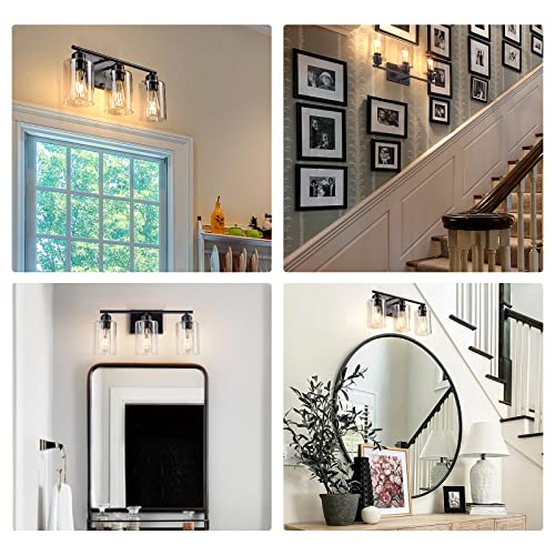 Gzdezcl Bathroom Vanity Light Fixtures, 3-Light Bathroom Wall Light Matte Black Bathroom Wall Lamp Modern Wall Sconce Lighting With Clear Glass Shade For Mirror Bedroom Powder Room Hallway(17.7 Inch) #TOP6
