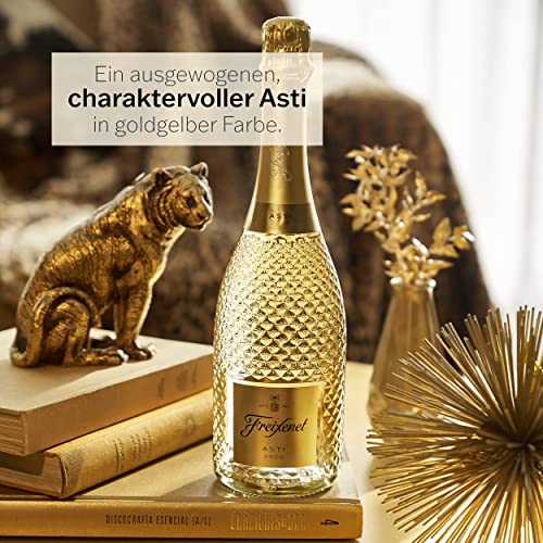 Freixenet Asti D.O.C.G. aus Piemont, Italien (1x0,75l) Süßer Schaumwein in edler Schmuckflasche mit Diamantoptik - Naturkorken - Moscato Bianco, vegan