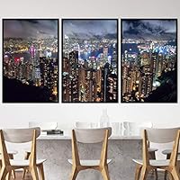 3 Piece Framed Canvas Wall Art City Illuminations Canvas Prints Home Artwork Decoration for Living Room,Bedroom - 16